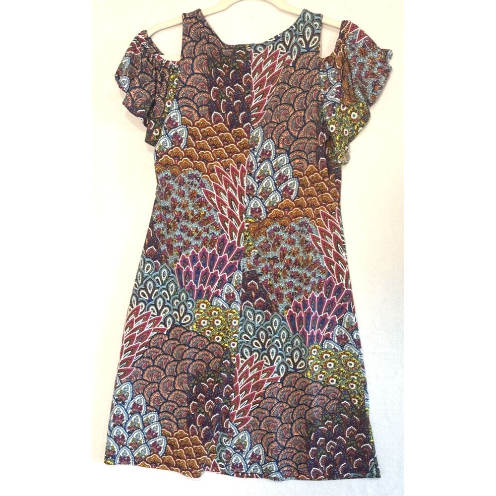 MSK Womens Multicolor Floral V-Neck Cold Shoulder Shift Dress PS Boho 70s Retro - Picture 8 of 8